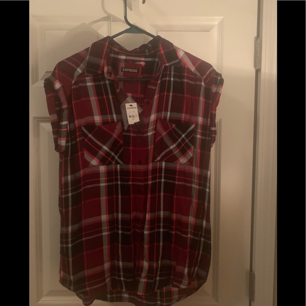NWT - Express Cap Sleeve Flannel Button Down Top